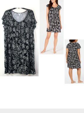 Charter Club Flutter-Sleeve Knit Nightgown Black Size S New R $49